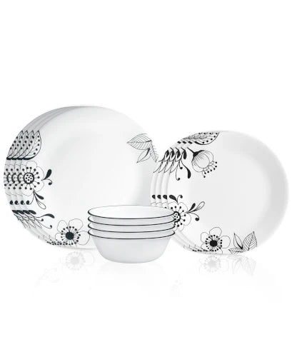 Inked Poppy 12-piece Dinnerware Set, Service for 4