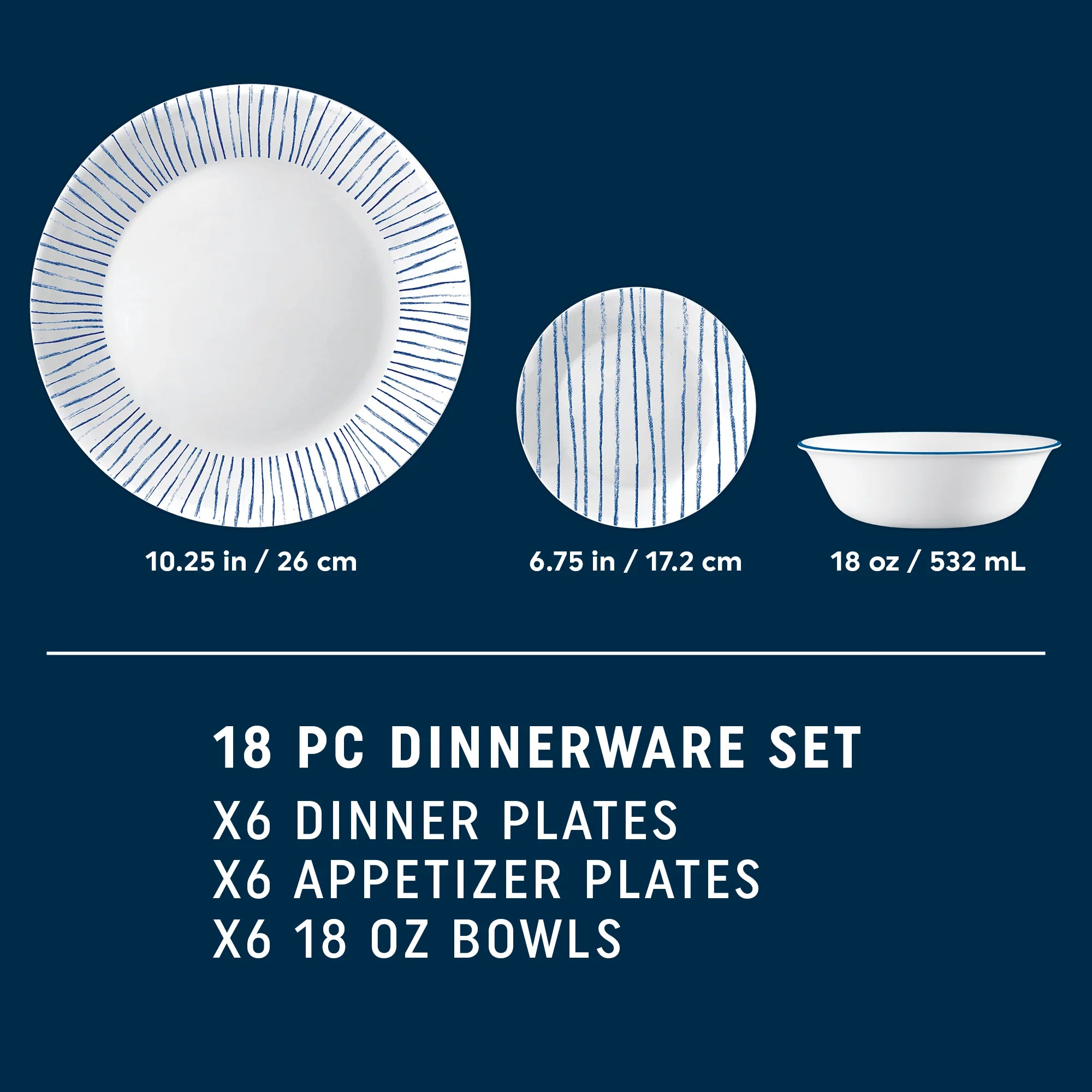 Nautical Stripes 18-piece Dinnerware Set, Service for 6 - Image 2